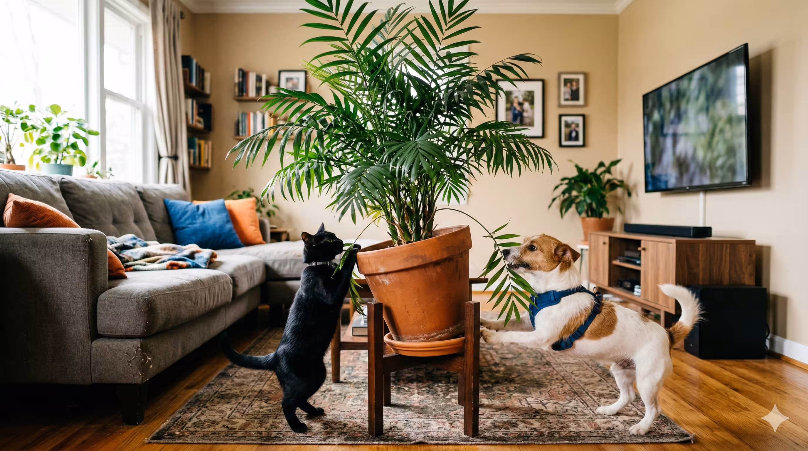 Happy pets with plants
